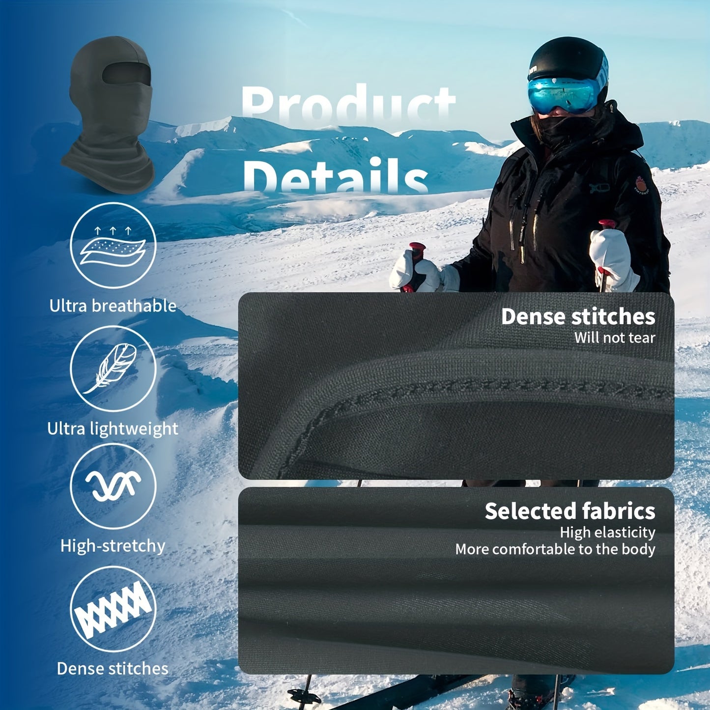 Pasamontañas transpirable negro de 3 piezas: protección UV y frescura en verano para ciclismo, motociclismo y esquí.